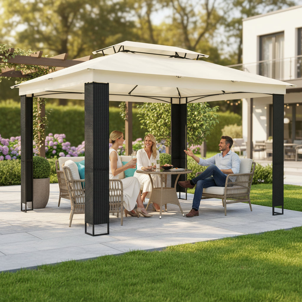 Tonnelle de jardin Calypso en acier avec toile imperméable | 3x4m | Crème | Série Confort