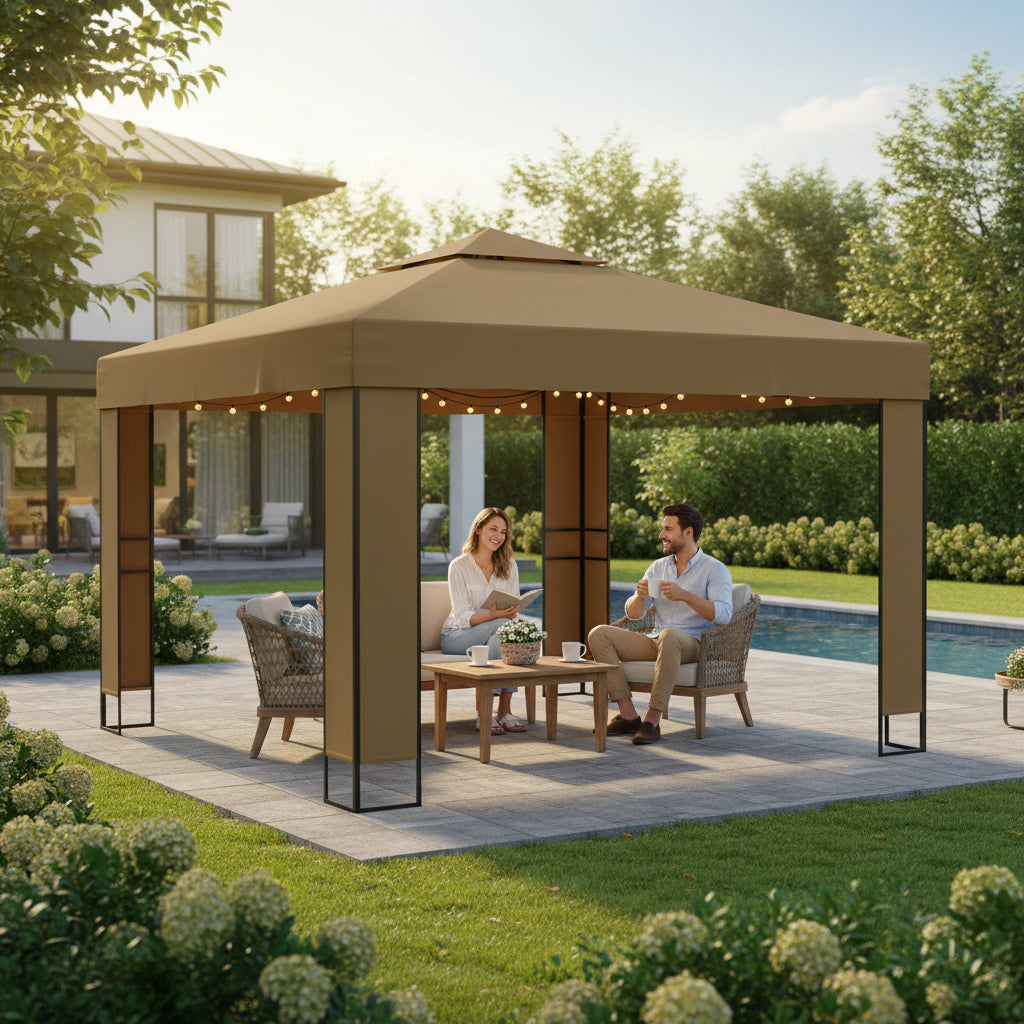 Tonnelle de jardin Azura en acier avec toile imperméable | 3x3m | Taupe | Série Confort