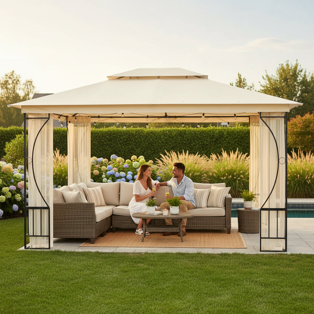 Tonnelle de jardin Eden en acier avec toile imperméable | 3x4m | Crème | Série Confort