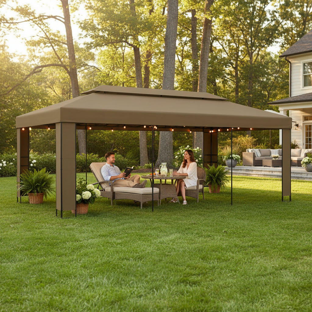 Tonnelle de jardin Azura en acier avec toile imperméable | 3x6m | Taupe | Série Confort