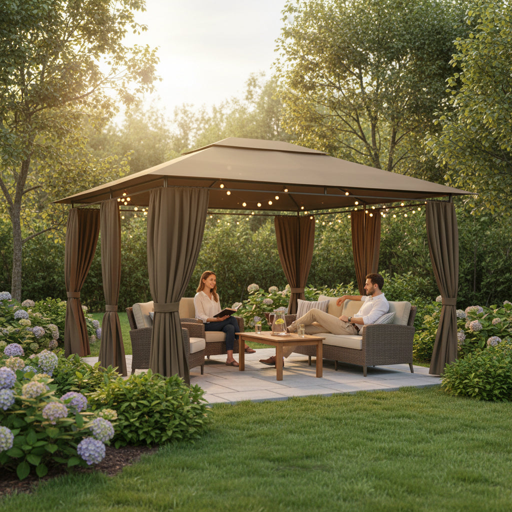 Tonnelle de jardin Riviera en acier avec toile imperméable | 3x4m | Taupe | Série Confort