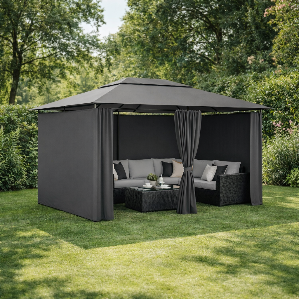 Tonnelle de jardin Riviera en acier avec toile imperméable | 3x4m | Anthracite | Série Confort