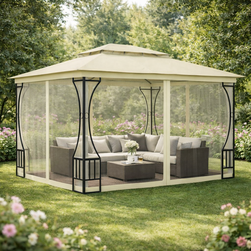 Tonnelle de jardin Eden en acier avec toile imperméable | 3x4m | Crème | Série Confort