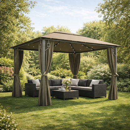 Tonnelle de jardin Marina en aluminium avec toile imperméable | 3x4m | Taupe | Série Structure