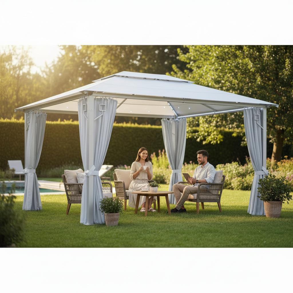 Tonnelle de jardin Marina en aluminium avec toile imperméable | 3x4m | Crème | Série Structure