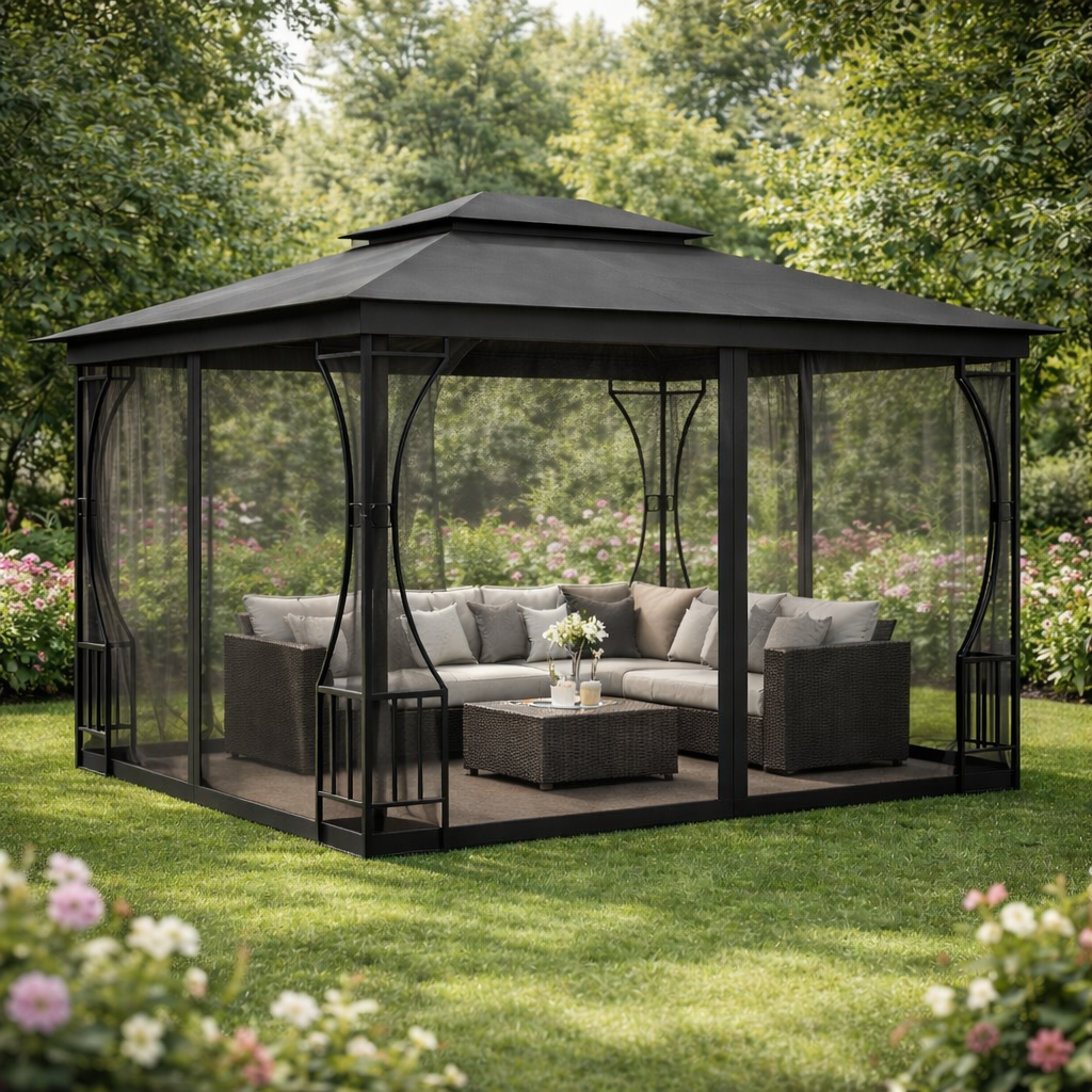 Tonnelle de jardin Eden en acier avec toile imperméable | 3x4m | Anthracite | Série Confort